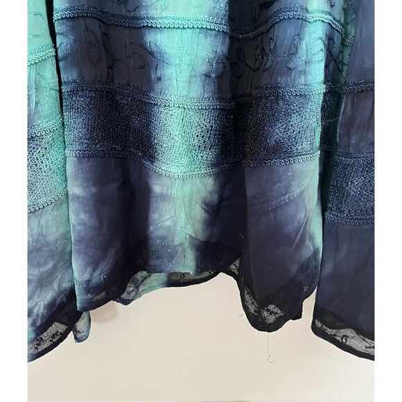 Vintage L.S.I Women's Small Blue Green Tie Dye Embroidered Midi Skirt Beach - Picture 3 of 7